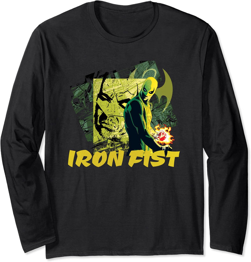 Marvel Iron Fist Comic Panel Collage Langarmshirt