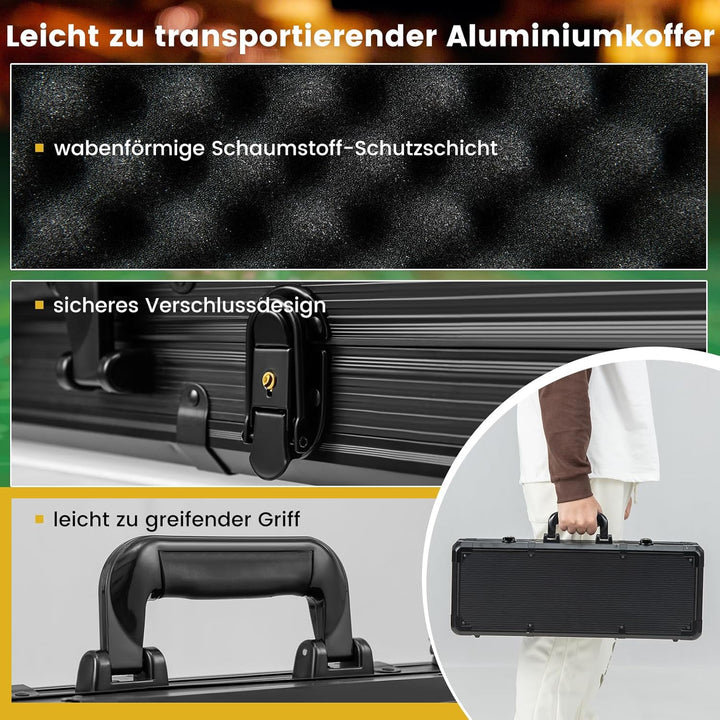 DREAMADE Aluminium Pokerkoffer mit 500 nummerierten Laser Poker Chips/ 2 Pokerkarten Set/ 5 Würfel/