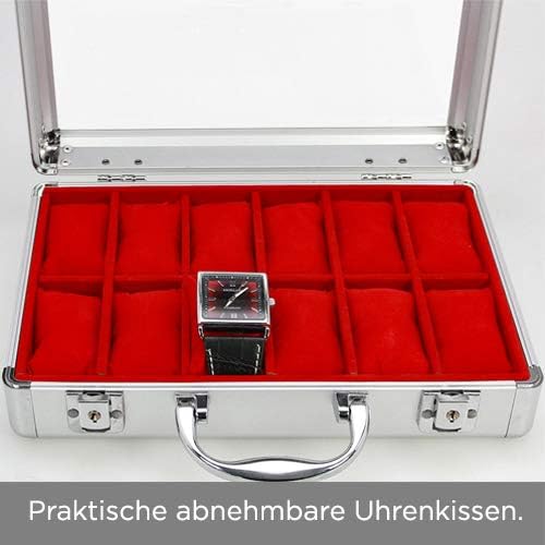 SAFE 266-1 ALU Uhrenaufbewahrungsbox Herren mit 18 Uhren-Schmuckhalter in rotem Samt - abschliessbar