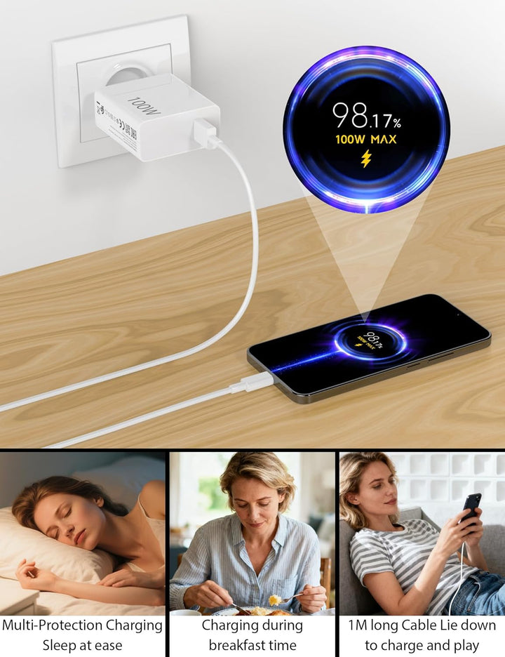 100W USB C Ladegerät für Xiaomi Poco F8 Pro M8Pro F8 Ultra X8 Pro Max,USB Netzteil 100W für Hyper-Ch