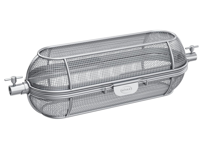 RÖSLE Drehspiesskorb, Hochwertiger Grillspiesskorb für Kartoffelspalten und Gemüsewürfel, passend zu