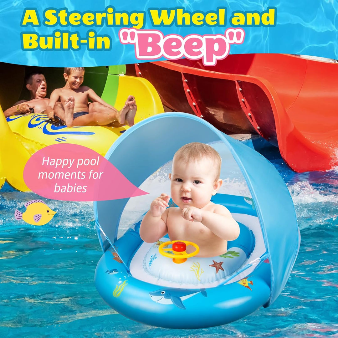 Schwimmring Baby mit Sonnendach Abnehmbarem Ninonly Mitwachsende Schwimmhilfe für Babys ab 3-36 Mona