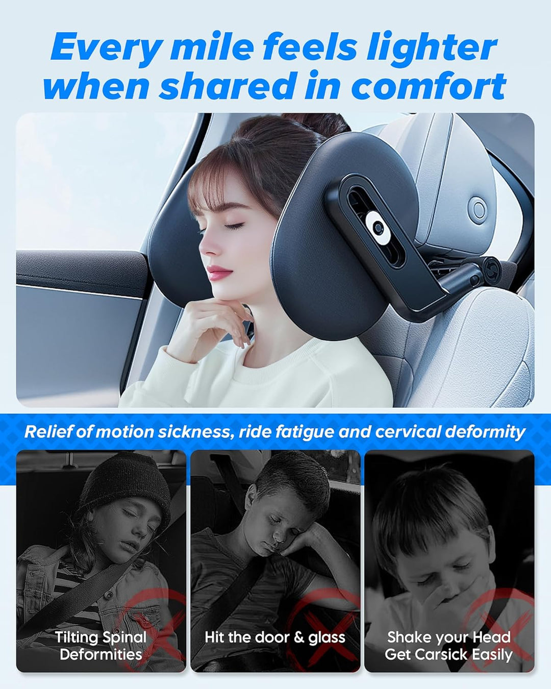 Kopfstütze Auto Kinder, 2026 Upgrade Auto Nackenstütze 360° Drehbare Reise Autokissen, 3 Punkt Verbi