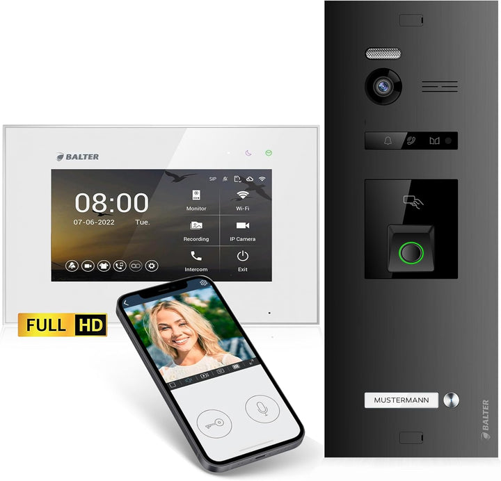 Balter EVO-HD Video Türsprechanlage mit Fingerprint, Video Türklingel, Smartphone App,1 Familienhaus