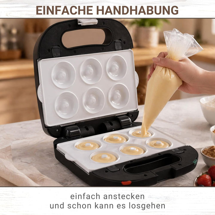 Syntrox Germany SM-1500W-Donut Maker - für 6 Donuts mit austauschbaren Keramik Wechselplatten