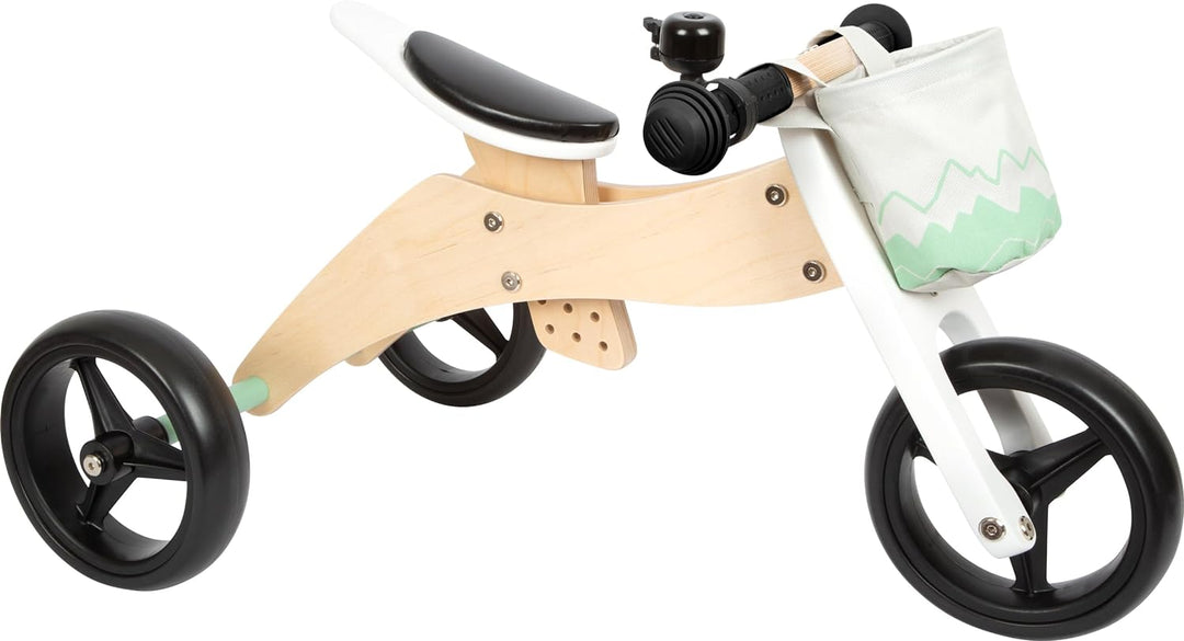small foot Laufrad und Dreirad Salbeigrün aus Holz, 4in1, mit verstellbarem Sitz und gummierten Reif