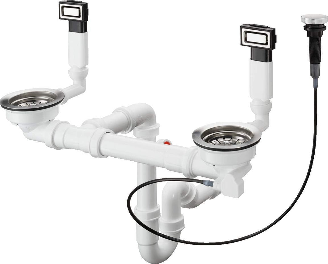hansgrohe Automatische Ab- und Überlaufgarnitur für Doppelbecken, edelstahl, D15-11 für Doppelbecken