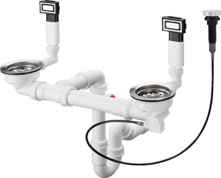 hansgrohe Automatische Ab- und Überlaufgarnitur für Doppelbecken, edelstahl, D15-11 für Doppelbecken