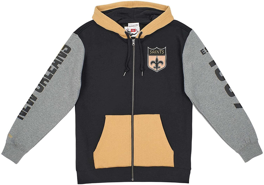 Mitchell & Ness New Orleans Saints NFL Full Zip Fleece Hoodie Schwarz S Schwarz, S Schwarz