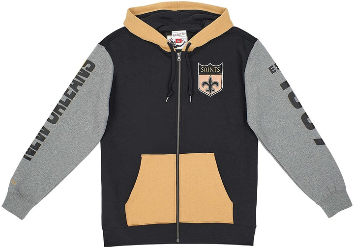 Mitchell & Ness New Orleans Saints NFL Full Zip Fleece Hoodie Schwarz S Schwarz, S Schwarz
