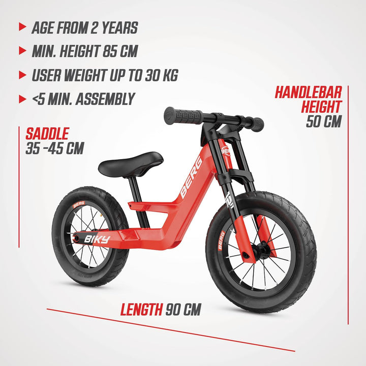 BERG Biky City Laufrad, 12'' Kinderfahrrad, 2-5 Jahre Red, Red