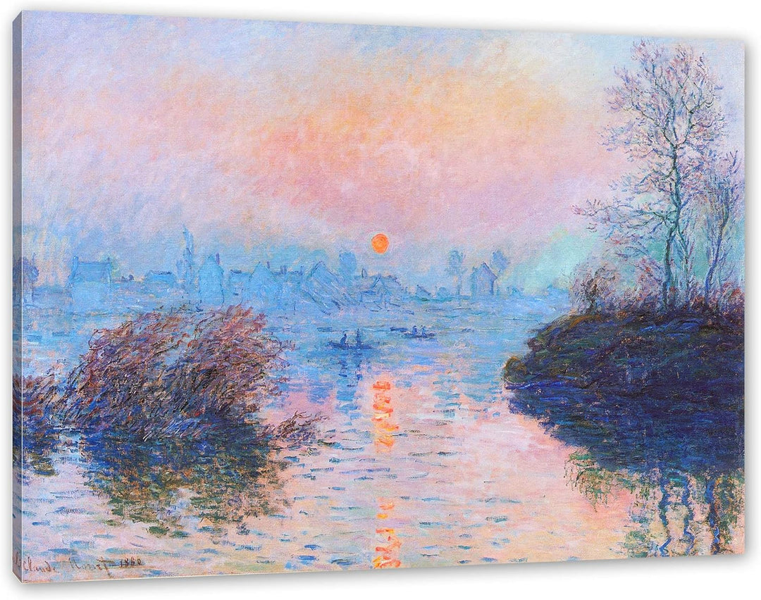 Claude Monet - Sonnenuntergang auf der Seine im Winter als Leinwandbild / Grösse: 100x70 cm / Wandbi