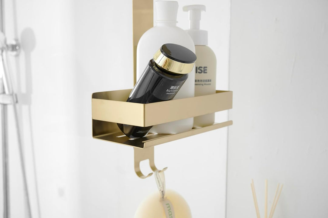 KelelifeDuschablage zum Hängen Gold ohne Bohren, Edelstahl-Haken für Rahmenlose Glastür, Shampoo Hal