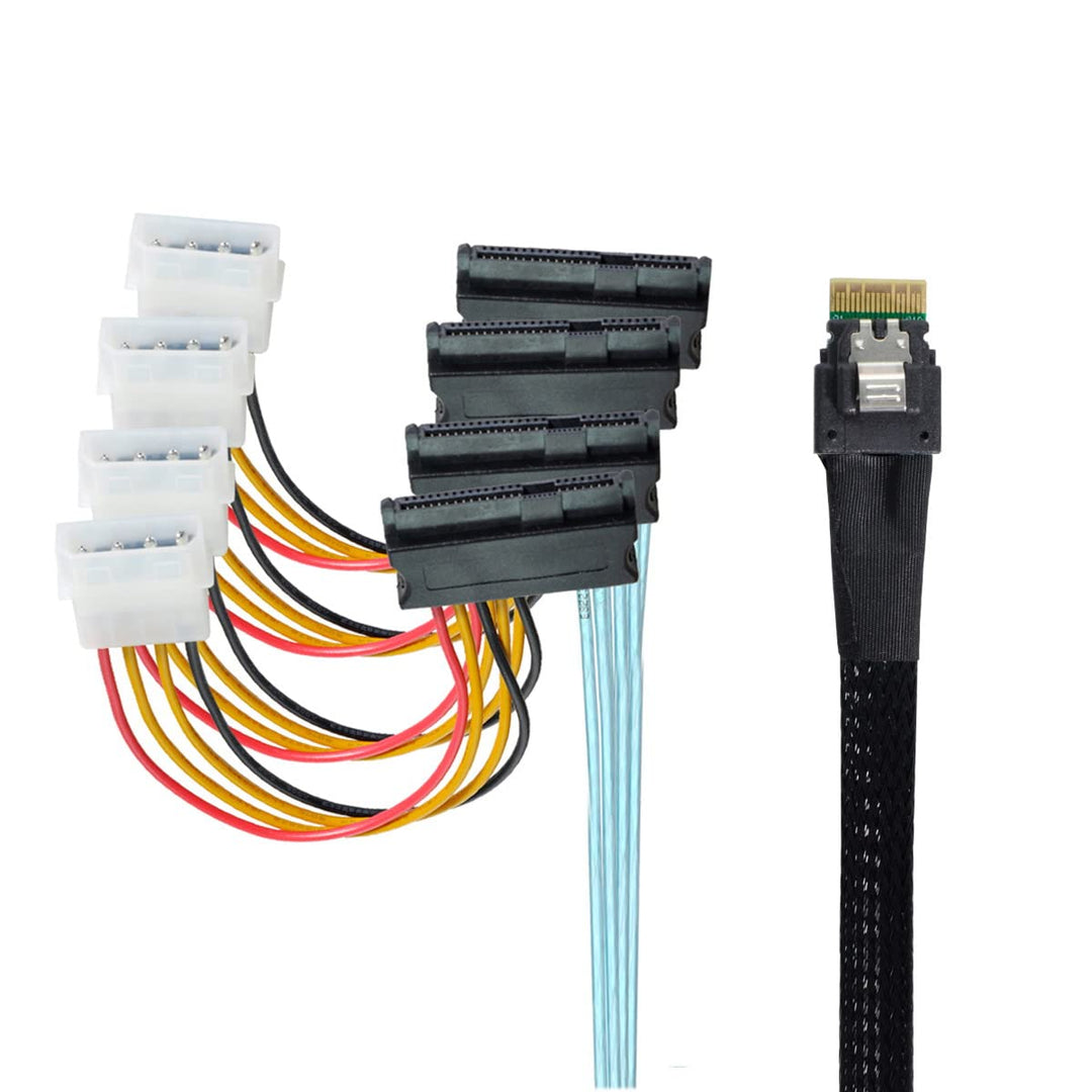 CY Slimline Cable SAS 4.0 SFF-8654 4i 38pin Host to 4 SAS 29pin SFF-8482 Target Hard Disk Fanout Rai