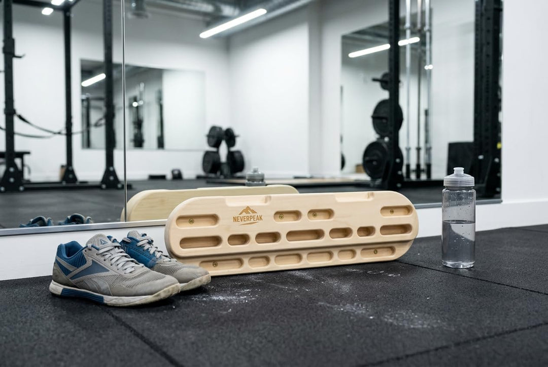 NEVERPEAK Hangboard aus Holz – Trainingsboard für Kletterer & Boulderer • Fingerkraft & Griffkraft v