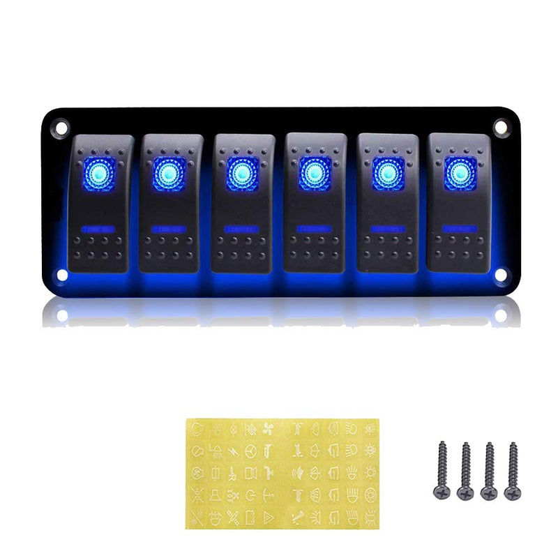 Geloo 6 Gang Wippschalter Panel für Boot Marine Kippschalter 12V/24V Wasserdicht Schalter Panel für