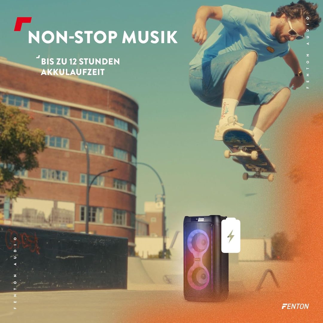 Fenton Core80 Musikbox Bluetooth Gross 80W, Akku 12 Std, Karaoke Mikrofon, BT 5.3, Fernbedienung, Pa