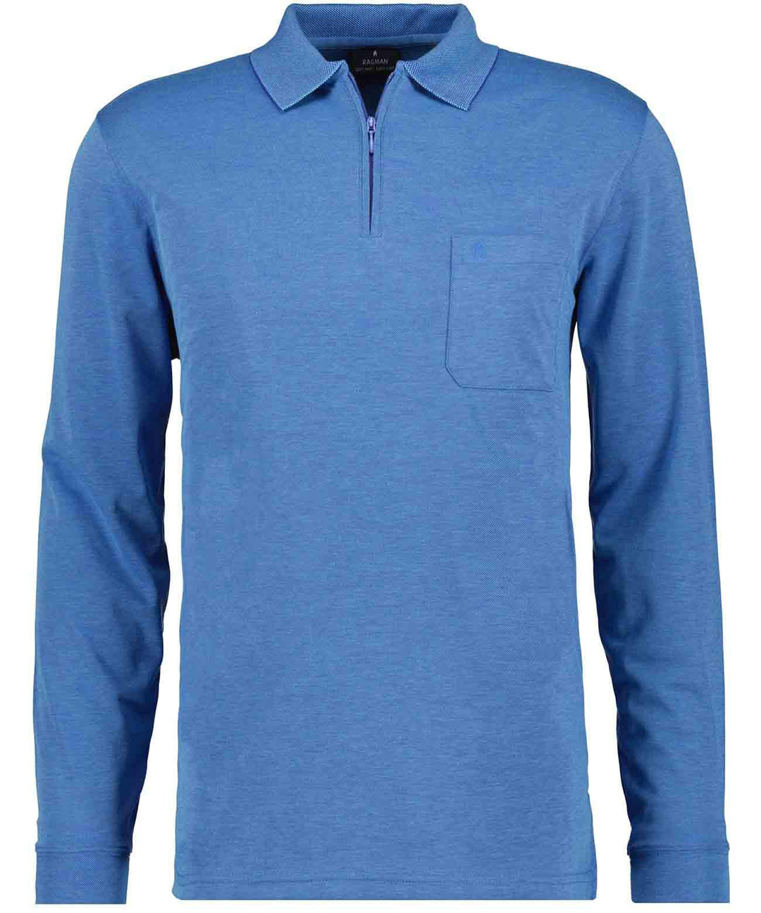 RAGMAN Herren Softknit-Poloshirt Langarm mit Zip S Aqua-702, S Aqua-702