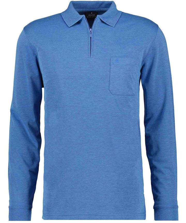 RAGMAN Herren Softknit-Poloshirt Langarm mit Zip S Aqua-702, S Aqua-702