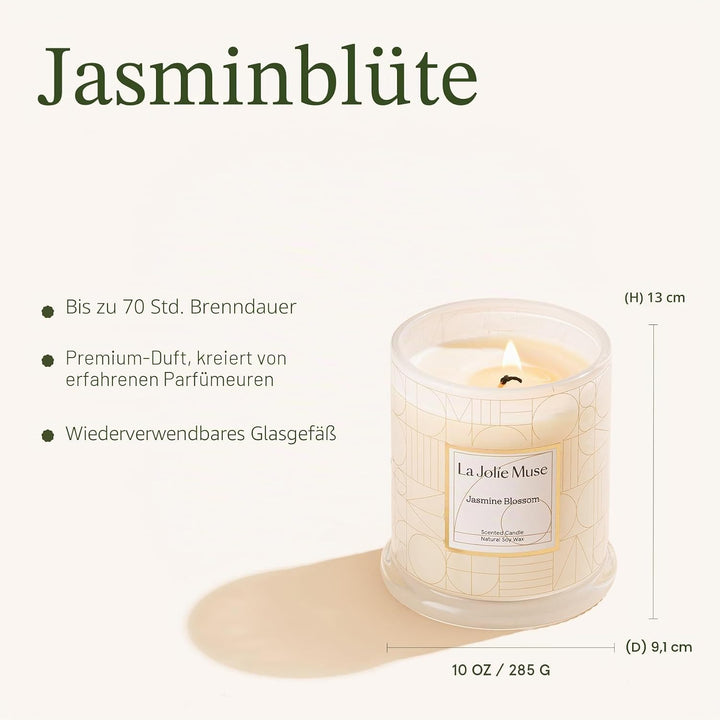 La Jolíe Muse Duftkerze im Glas, Jasmin Duftkerze, 280g Natürliches Sojawachs, 50-65 Stunden Brennda