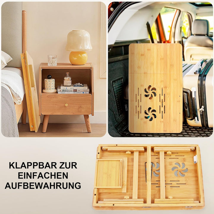Lap Desk, Laptop-Schreibtisch für Bett, Bambus höhenverstellbarer Winkel Faltbarer Ständer mit Table