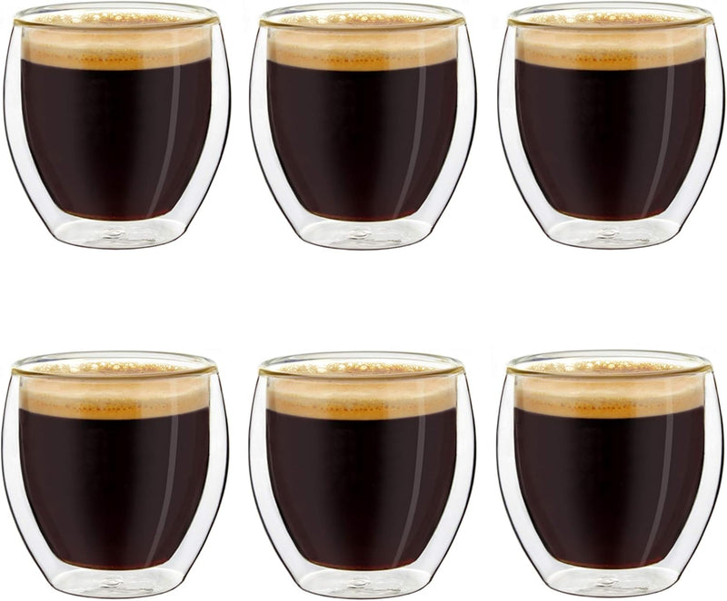 Creano doppelwandige Espresso-Gläser, 6er-Set 100ml, Mokkatassen, Thermo-Gläser mit Schwebe-Effekt S