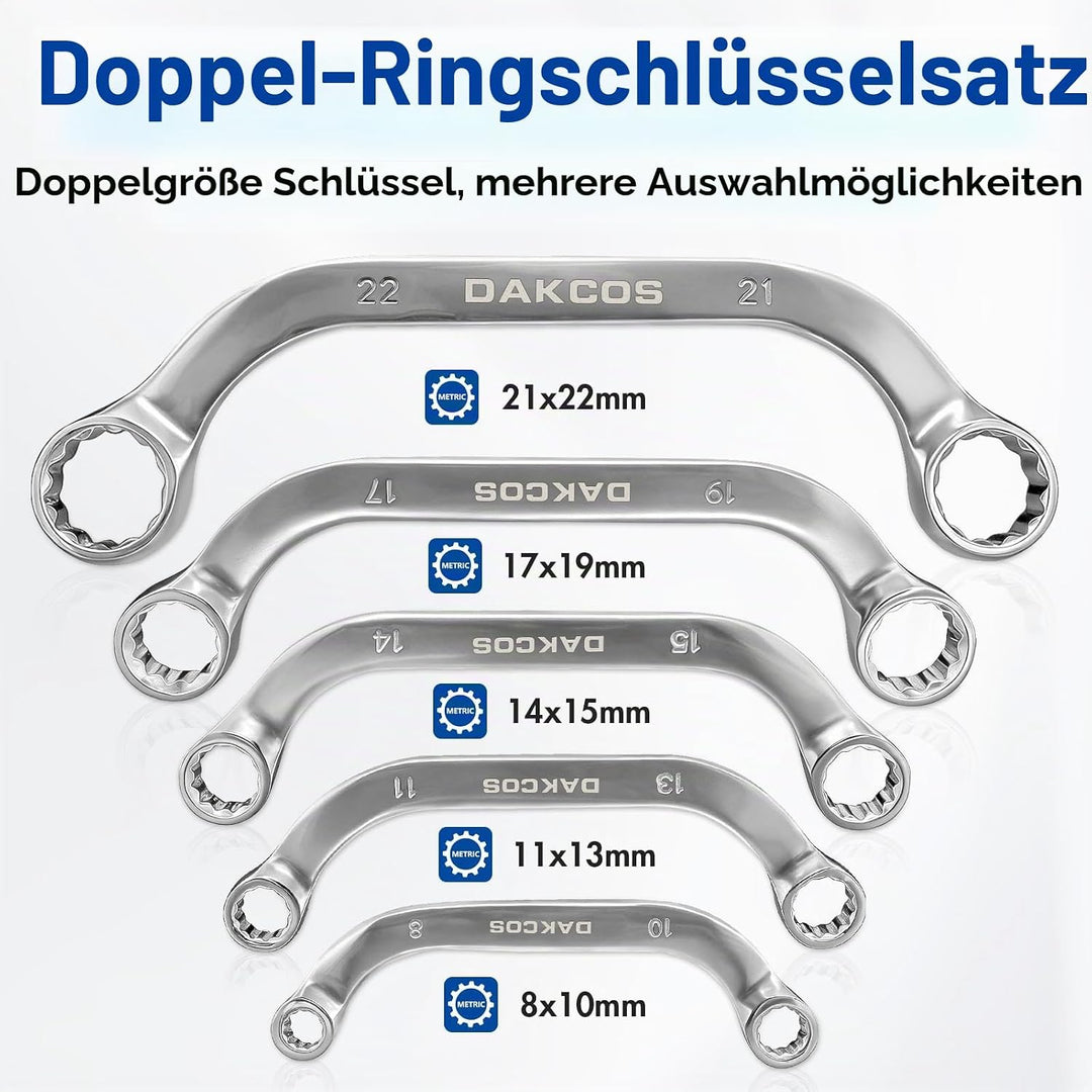 DAKCOS Starter- und Blockschlüssel-Satz, Doppelringschlüssel-Satz, C-Form Ringschlüssel Set | 5-tlg.