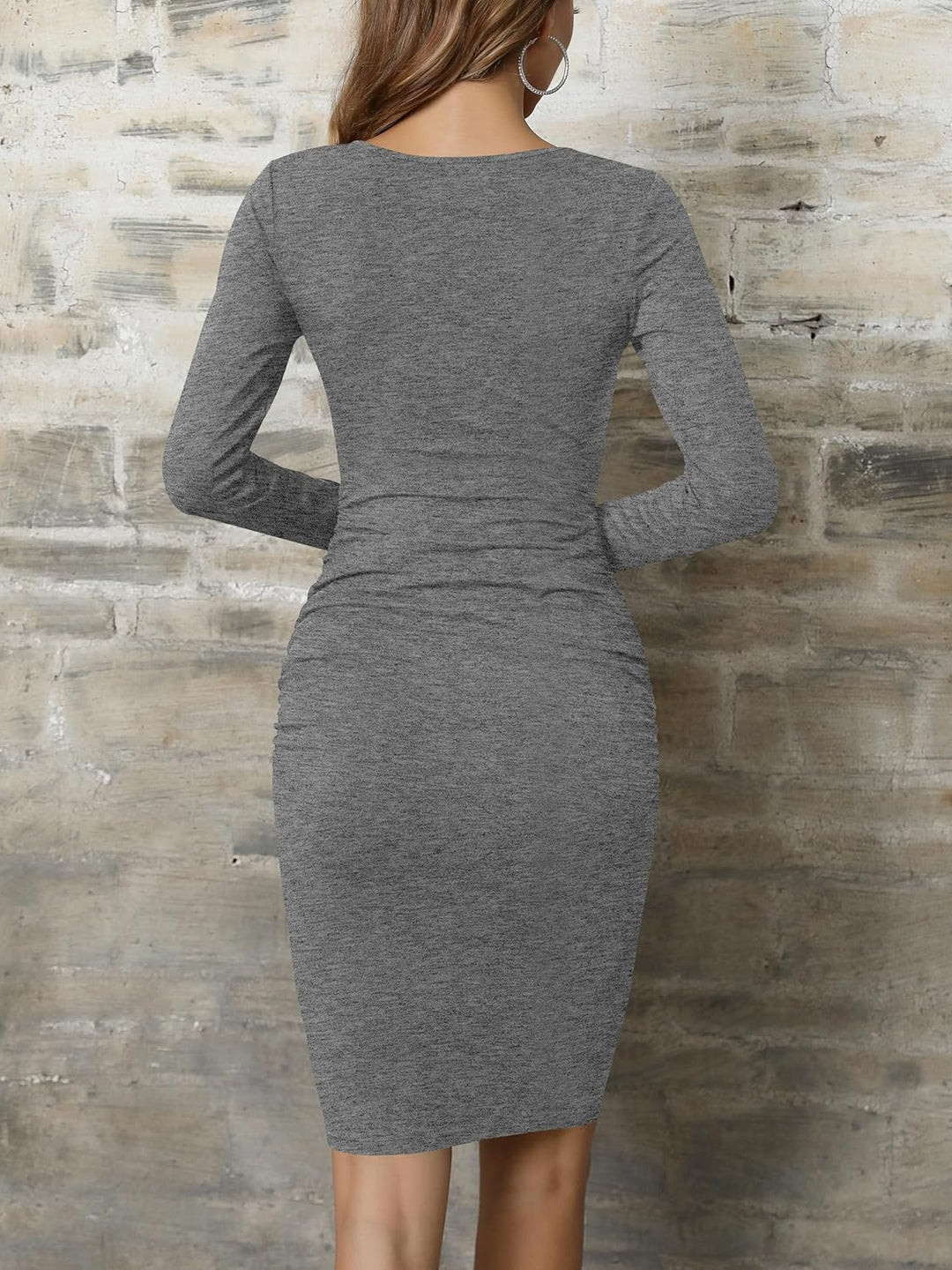 Missufe Damen Freizeitkleid Bodycon Enges Figurbetontes Bleistiftkleid Knielanges Kleider XL Grau, X