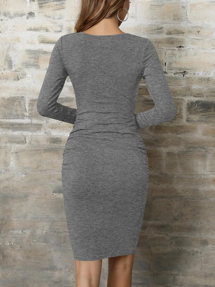 Missufe Damen Freizeitkleid Bodycon Enges Figurbetontes Bleistiftkleid Knielanges Kleider XL Grau, X
