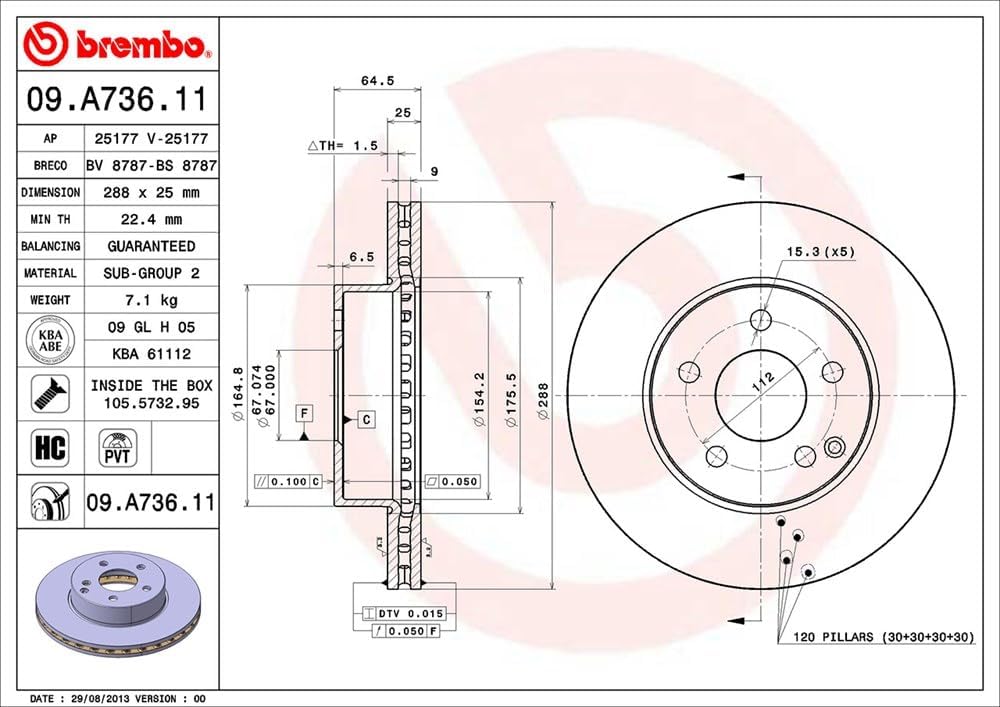 Brembo 09.A736.11 Vordere Bremsscheibe, Anzahl 2