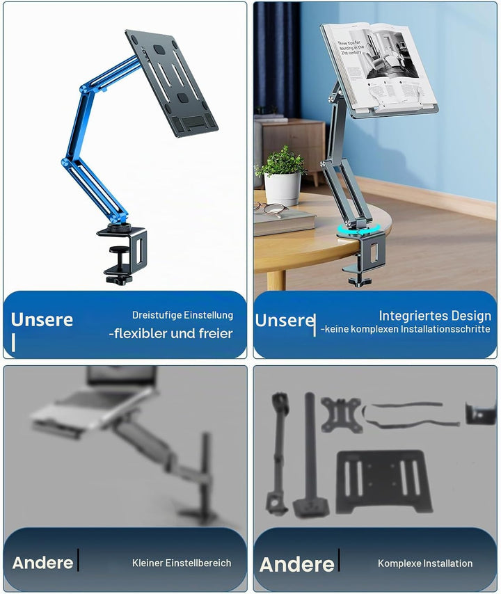 nediea Laptop Halterung für Schreibtisch, Laptop Armhalterung mit 360° Drehbarem, Aluminium Laptop T