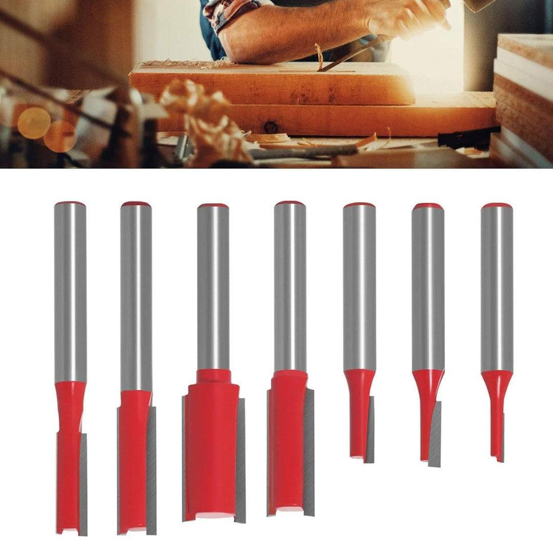 7 Stück Bündigfräser Bits Doppelflöte Gerade Oberfräser 6mm Schaft Fräser für Holzbearbeitung Schlit