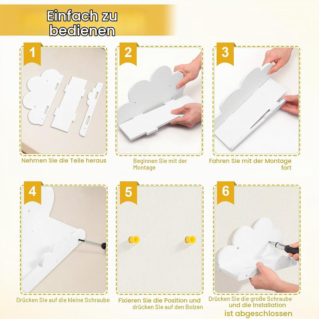 3 Stück Wolkenregal 29,5x9,4x15CM Weiss Wandregal Kinderzimmer Bücherregal Kinder Wand Kinderbücherr