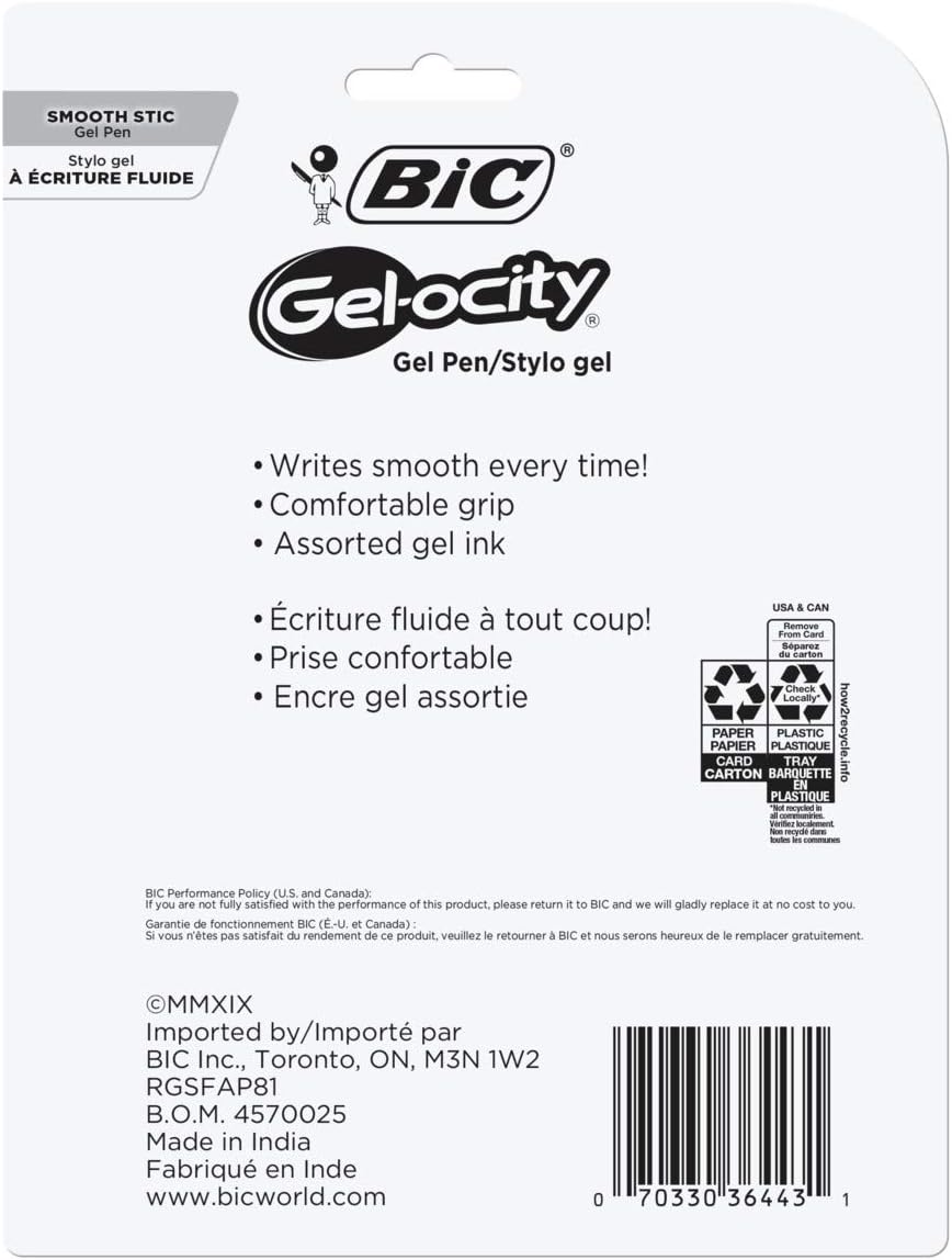 BIC Gel-ocity Smooth Stick Gel Pens, Fine Point, 0.5mm, Assorted Ink (8 Pack) 1 Stück (1er Pack), 1