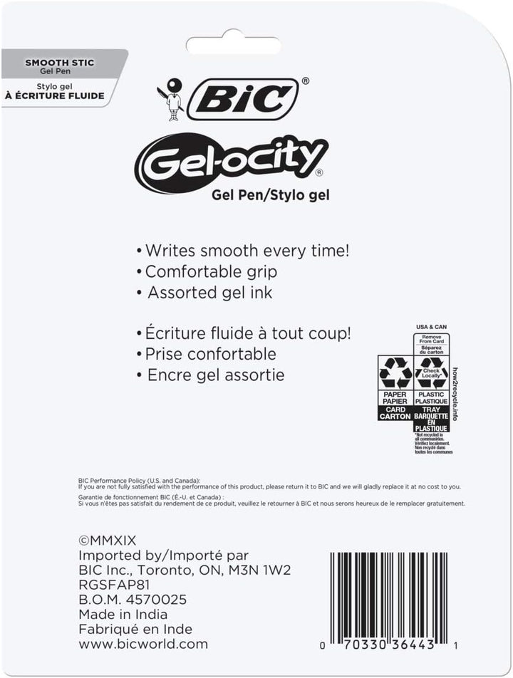 BIC Gel-ocity Smooth Stick Gel Pens, Fine Point, 0.5mm, Assorted Ink (8 Pack) 1 Stück (1er Pack), 1