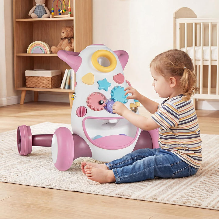 COSTWAY Lauflernwagen Baby, Lauflernhilfe mit Musik & Licht, Laufhilfe mit Formensortierer, Zahnräde
