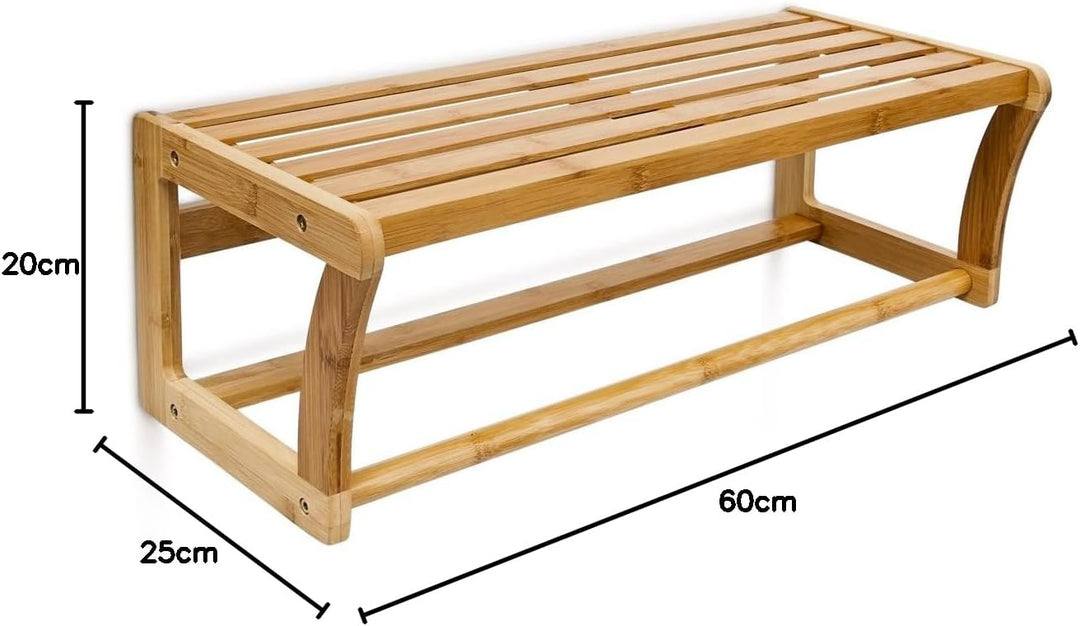 Relaxdays Wandregal mit Handtuchstange aus Bambus HBT 20 x 60 x 26 cm Badregal zur Wandmontage als H