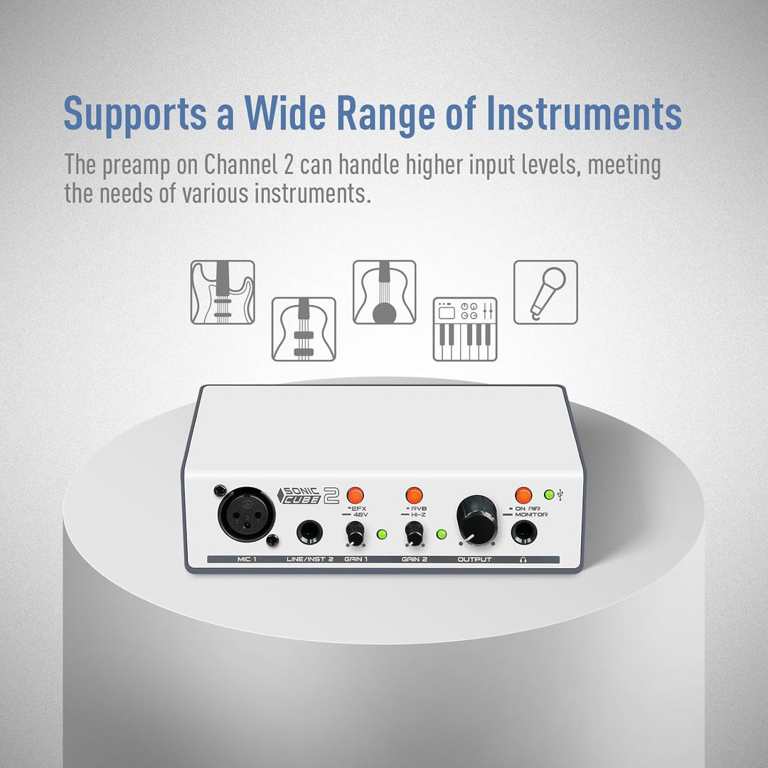 SONICAKE Audio Interface Professionelles Zweikanal Analoger Vorverstärker mit Dynamikbereich und Ver