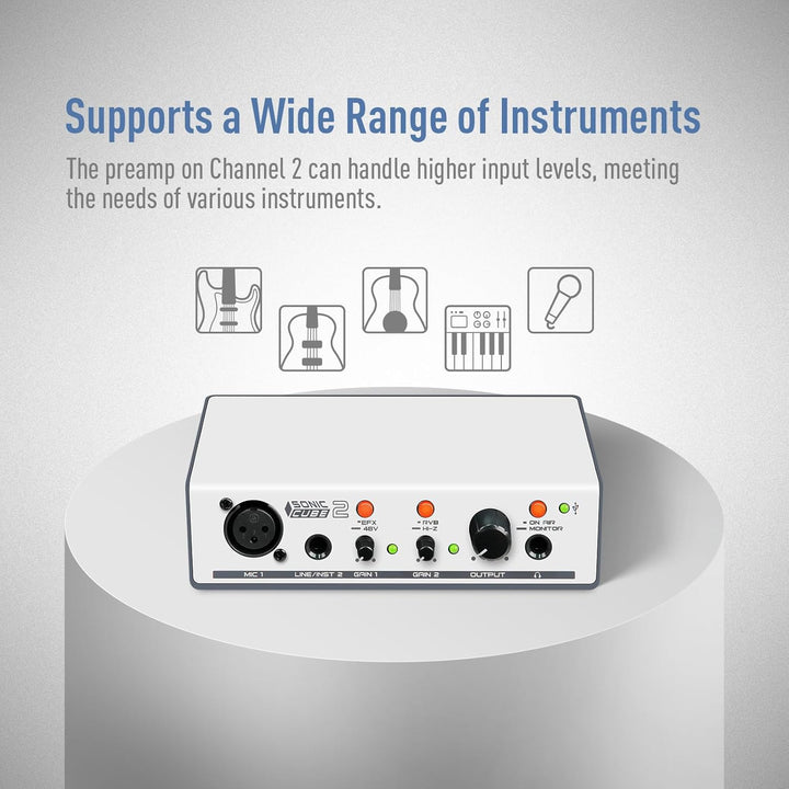 SONICAKE Audio Interface Professionelles Zweikanal Analoger Vorverstärker mit Dynamikbereich und Ver