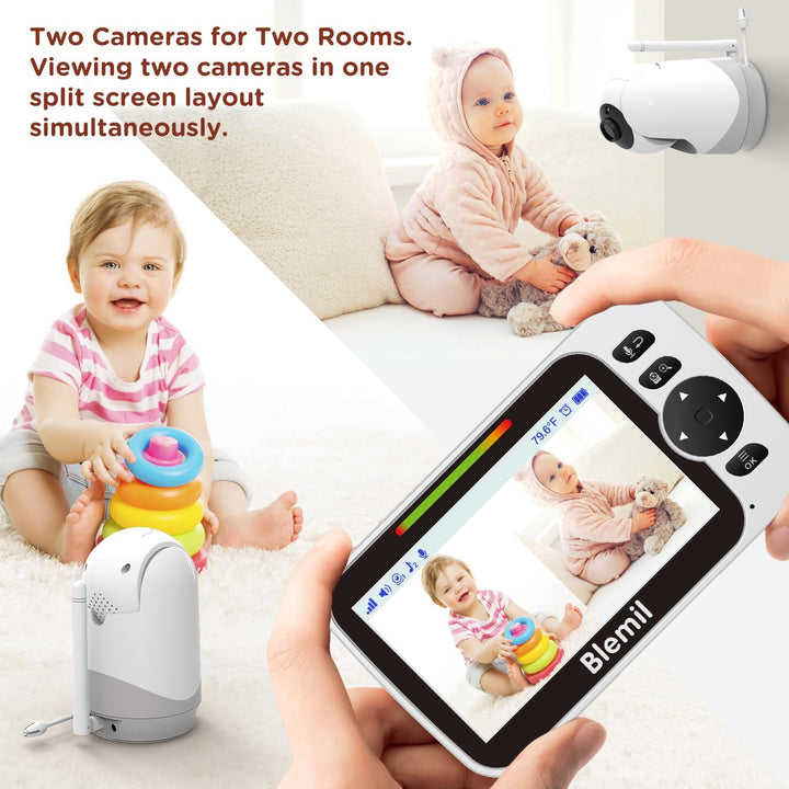 Babyphone mit Kamera und Audio 30 Stunden wiederaufladbare Batterie, 5" grosser Bildschirm, ferngest
