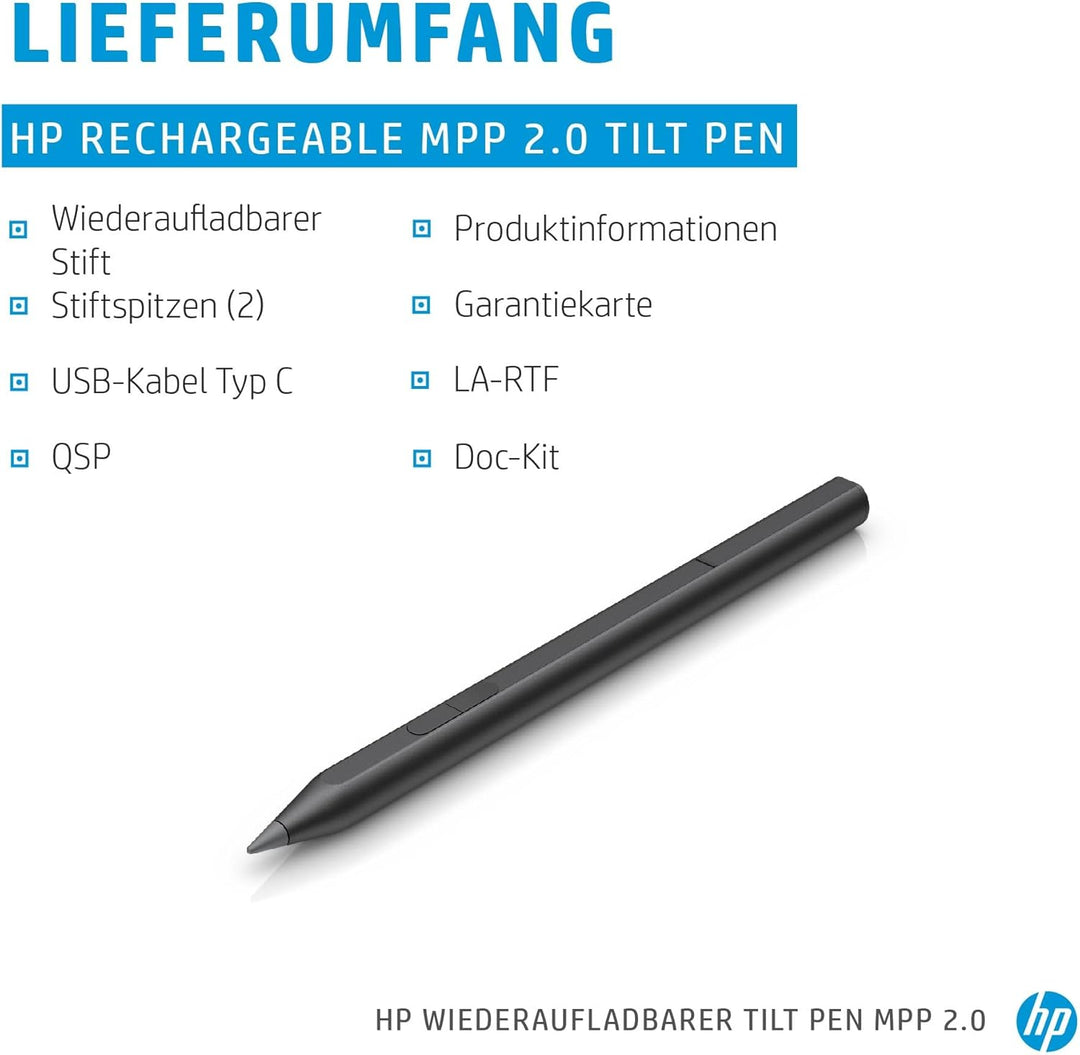 HP 3J122AAABB MPP 2.0 Tilt Pen Digitaler Eingabestift (aufladbar über USB-C, LED Akkuanzeige, austau