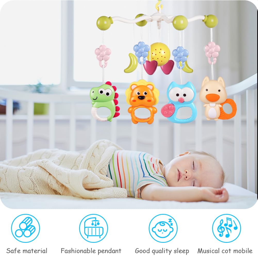 Aolso Babybett-Spielzeug, Mobile für Babybett, Baby Einschlafhilfe Musikspielzeug mit süssen Tieren,