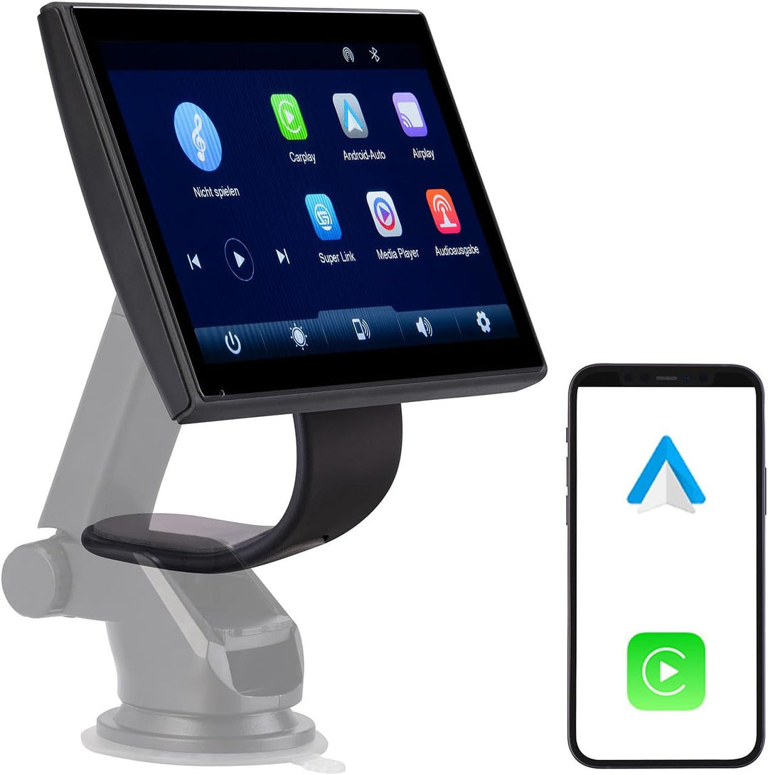 Lescars Navigation: IPS-HD-Touchscreen, 7"/17,8 cm, für Apple CarPlay &amp; Android Auto, 360° (Apple Ca