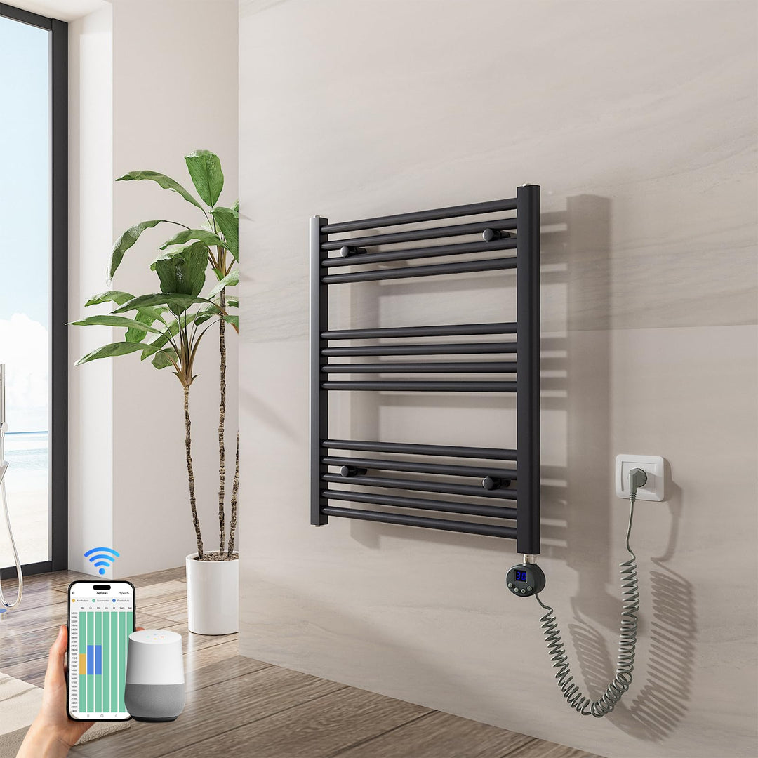 Heilmetz Badheizkörper Elektrisch mit Smart WiFi Heizstab 300W Leistung 700 x 600 mm Anthrazit Gerad