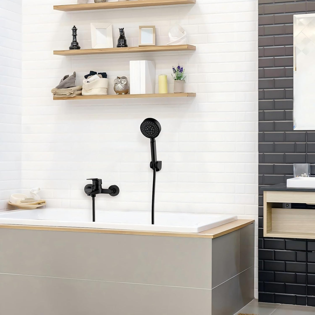 Auralum Badewannenarmatur Schwarz mit Handbrause, Badewannenarmaturen mit Brause 5 Funktionen und 1,