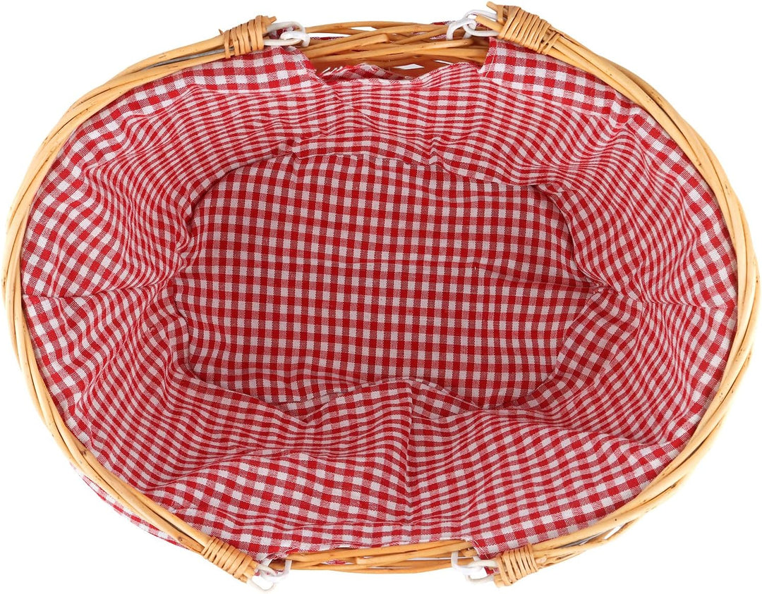 37 x 28 x 17cm Handgefertigter Weidenkorb mit Henkel, Picknickkorb Weide mit Futter, Geschenkkorb We