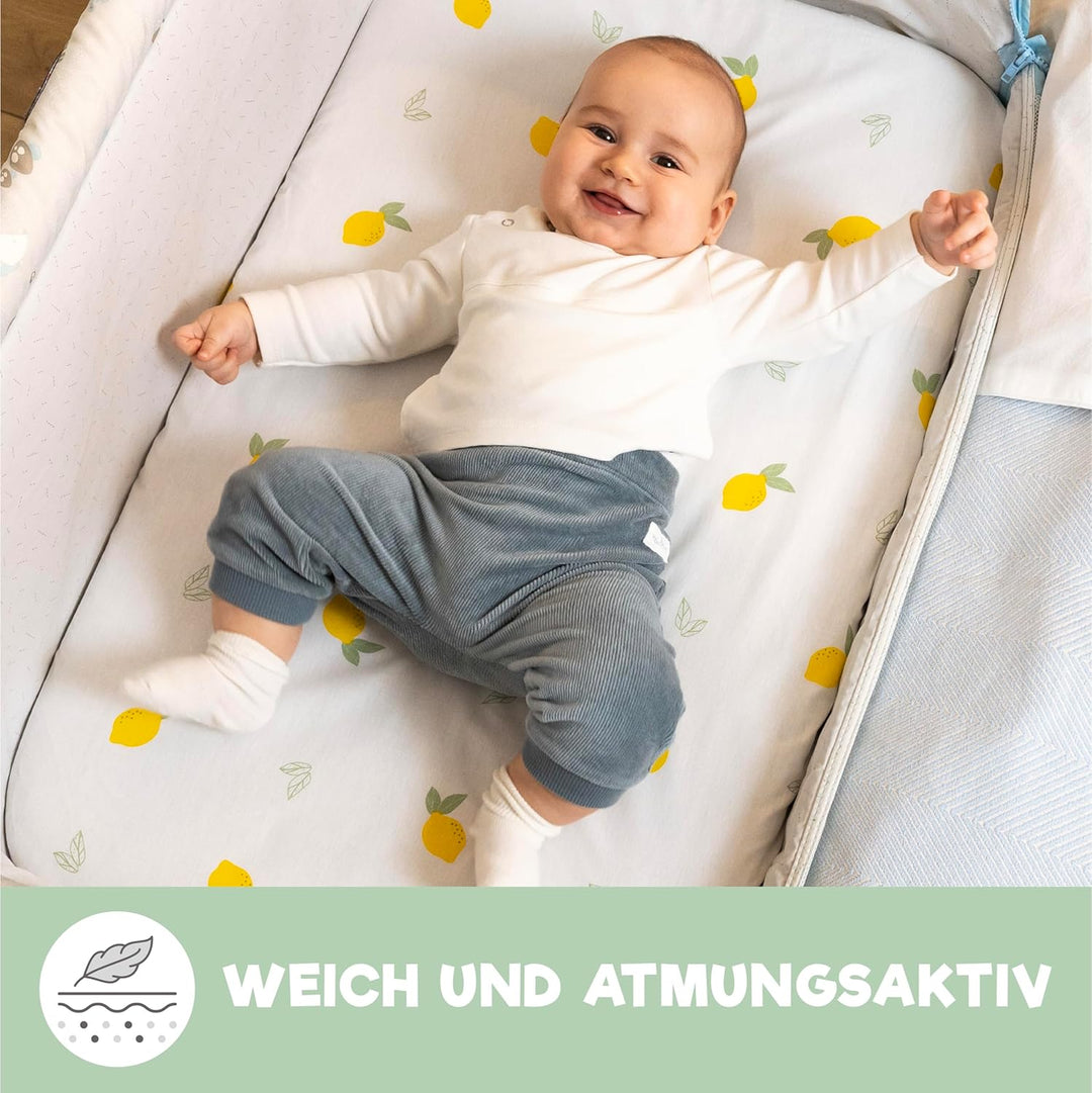 2X Spannbettlaken aus 100% Baumwolle mit Gummiband - 1X Matratzenschoner aus 100% wasserdichtem Mate