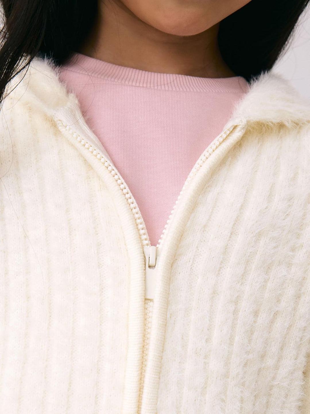 NEXT Mädchen Flauschige Kapuzenjacke mit durchgehendem Reissverschluss 98 Ecru, 98 Ecru