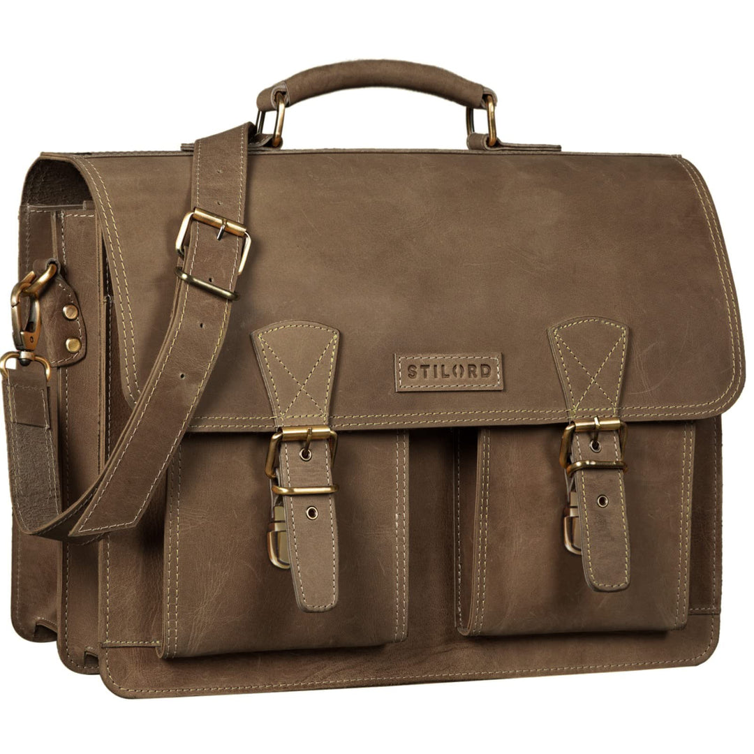 STILORD "Jeffrey Lehrertasche Aktentasche Leder Grosse Vintage Ledertasche zum Umhängen 15.6 Zoll La