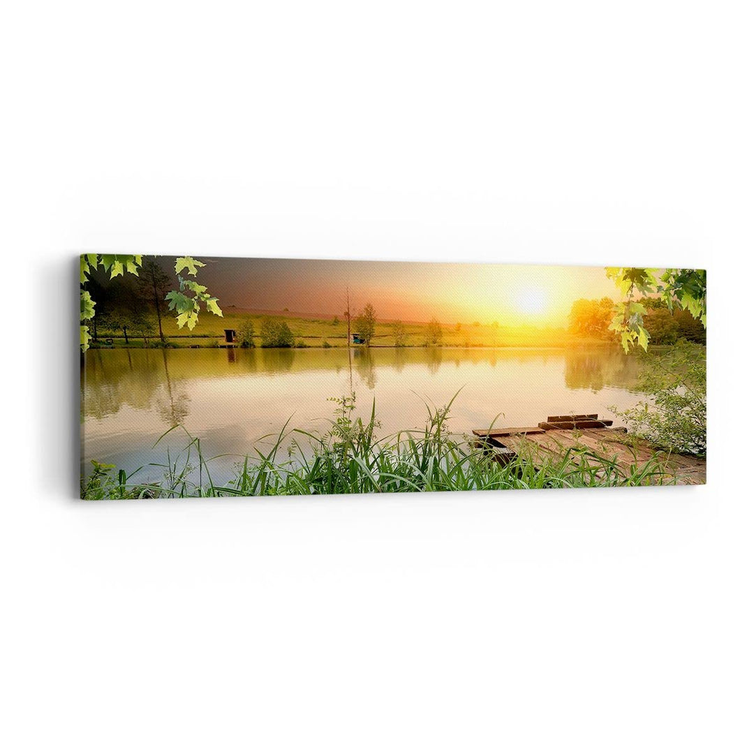 Panorama Bilder auf Leinwand Brücke See Leinwandbild mit Rahmen 90x30cm Wandbilder Dekoration Wohnzi